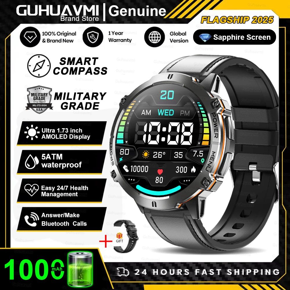 Rugged Military Grade Smartwatch with GPS, AMOLED Display & 10ATM Waterproof Power