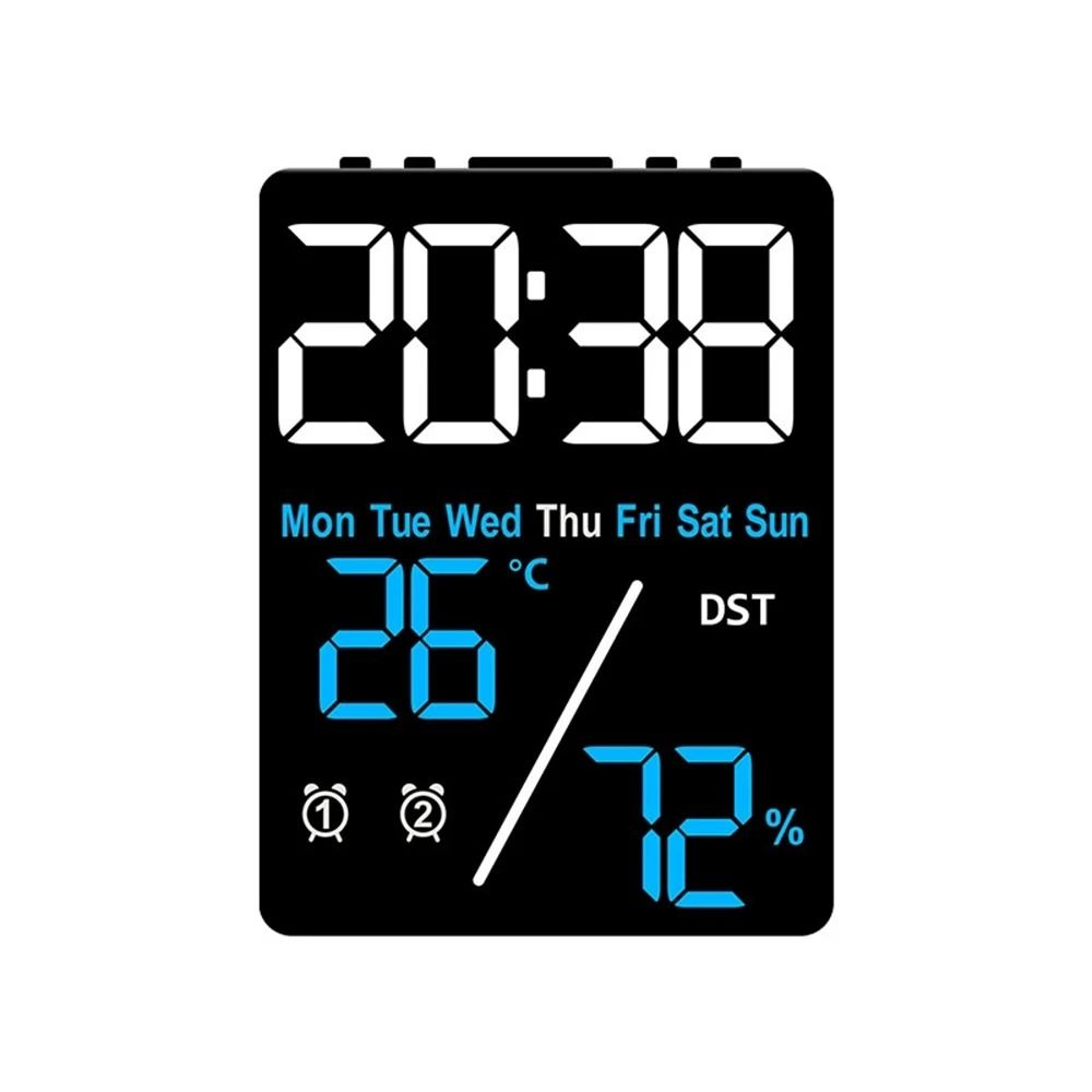 Digital Alarm Clock With Temperature Humidity Date And Dual Alarms LED Display