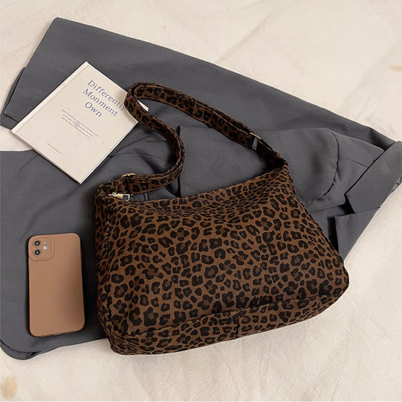 Women's Shoulder Bag, Trendy Casual Soft Textile, Large Capacity Leopard Print Retro Crossbody Bag for Commute Outings