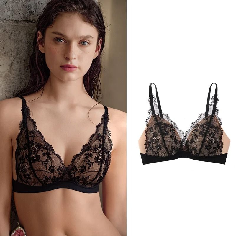 SUJIIN Sexy Push Up Lace Bra | French Wireless Deep V Plunge Lingerie