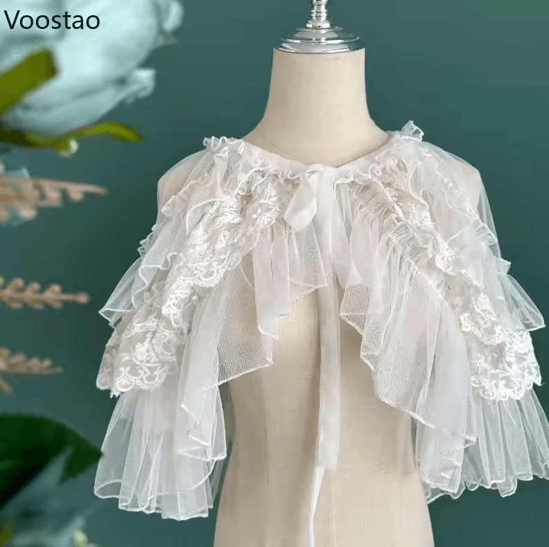 Lolita Lace Kawaii Poncho Cape Sweet Mesh Gothic Lolita Shawl Coat