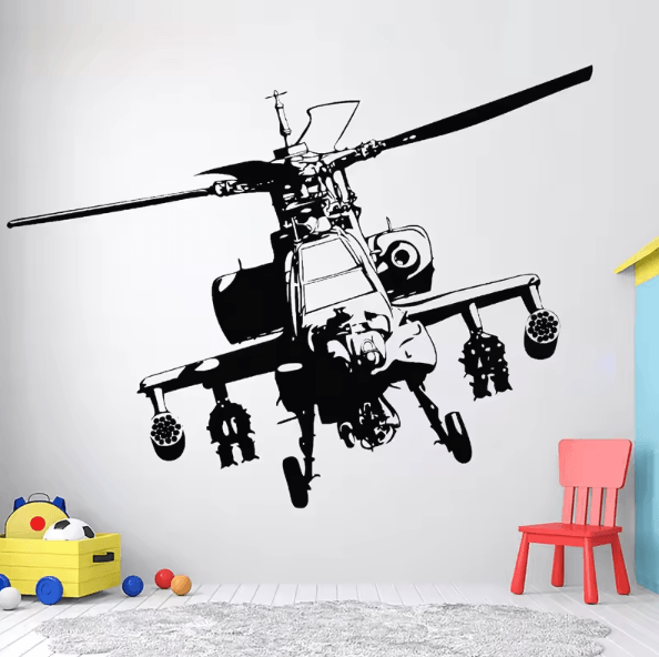 Military Helicopter Army Wall Decal – Hero Soldier Vinyl Wall Sticker for Boys Room Decor