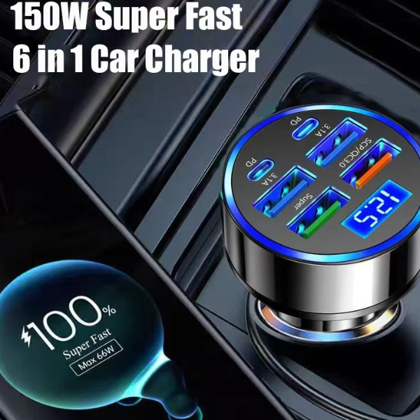 Dual PD Car Phone Charger Adapter, Super Fast Charge, Voltage Display for iPhone, Samsung, OPPO