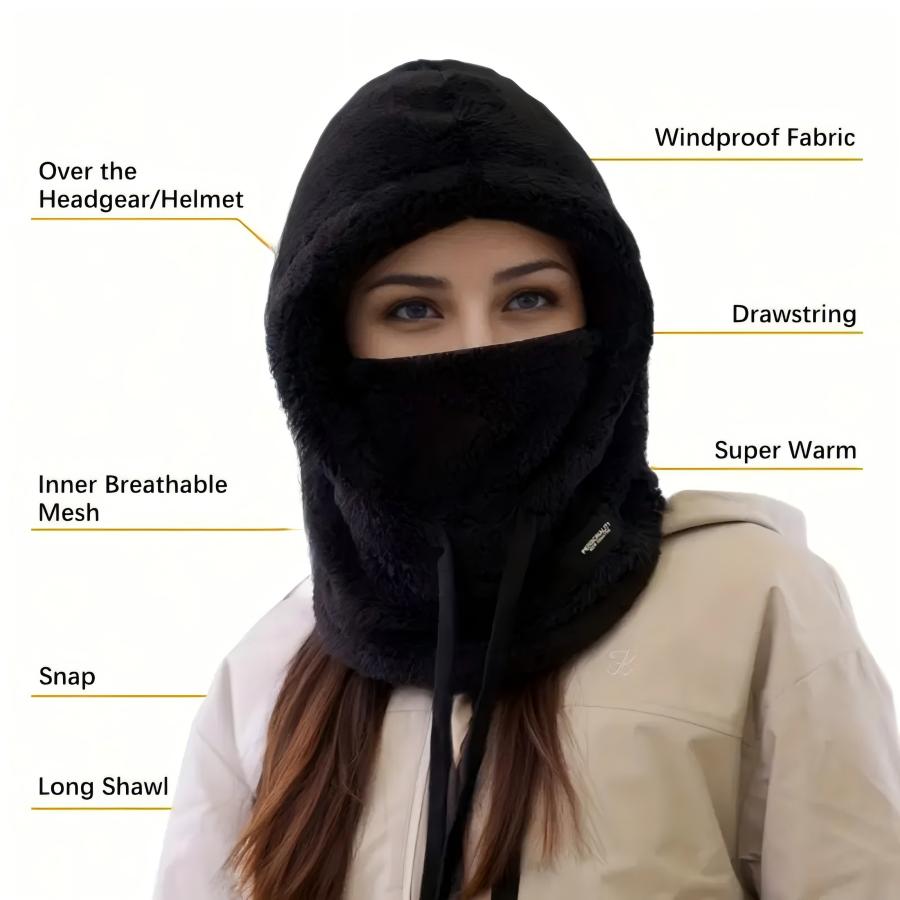 Thermal Windproof Ski Hood, Winter Warm Balaclava Face Cover, Fleece Adjustable Cycling Neck Cover, Full Face Mask