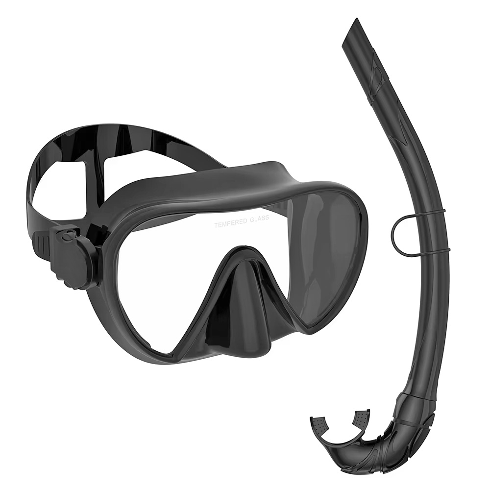 Frameless Snorkel Mask Set with Panoramic Lens Soft Silicone Diving Gear