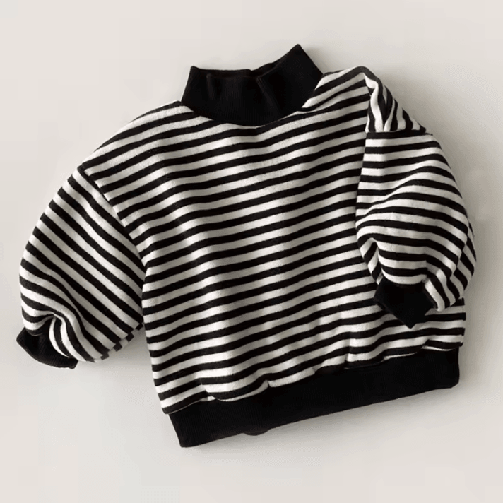 Striped Baby High Neck Sweatshirt Thick Warm Toddler Cotton Sweater Top