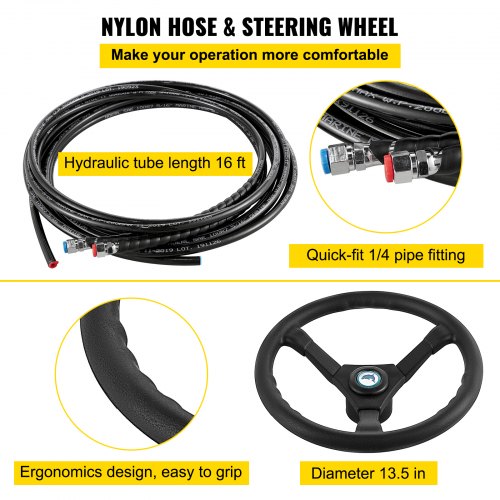 Hydraulic Boat Steering Kit with Helm Pump, 300HP Outboard System & 16ft Hydraulic Steering Hose