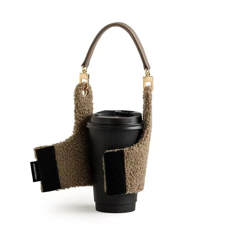 Lamb Plush Cup Sleeve with Removable Pouch, Insulated Cup Holder for Coffee Cups & Water Bottles