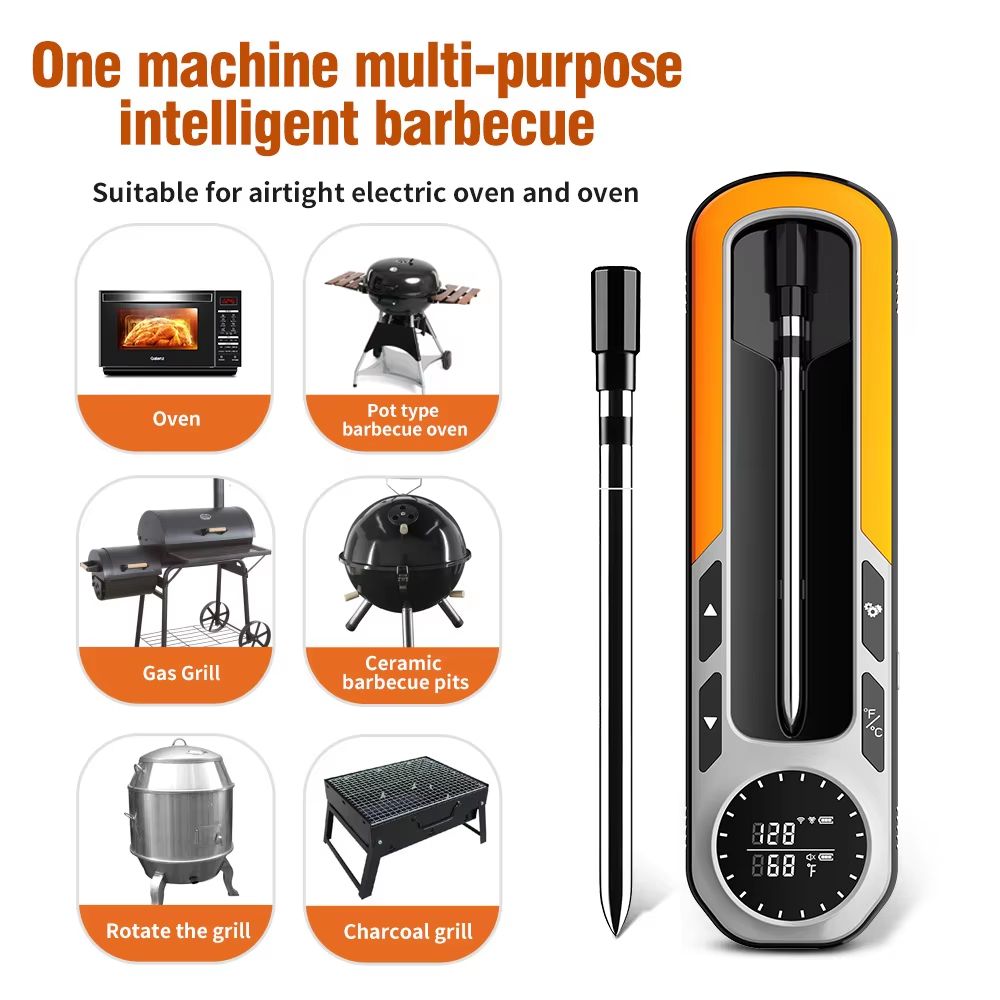 Wireless Bluetooth Meat Thermometer with APP Control – Digital Probe with Real-Time LCD Monitoring for BBQ, Oven & Smoke