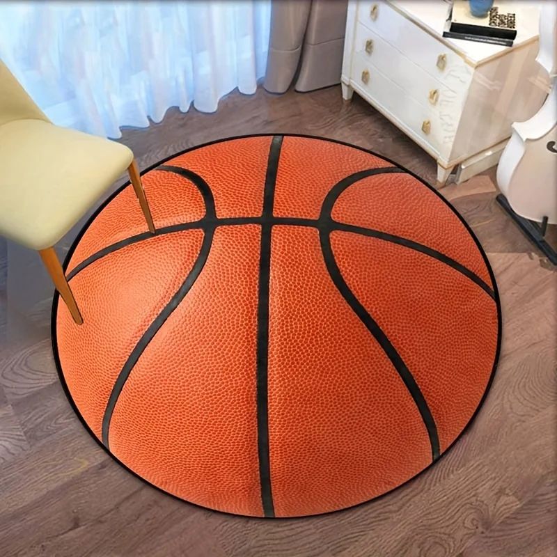 Basketball Rug Non Slip Round Sports Room Decor for Kids Bedroom and Living Space