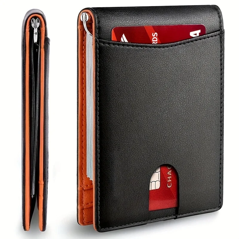 Slim RFID-Blocking Leather Wallet for Mens Compact Bifold Credit Card Holder Money Clip