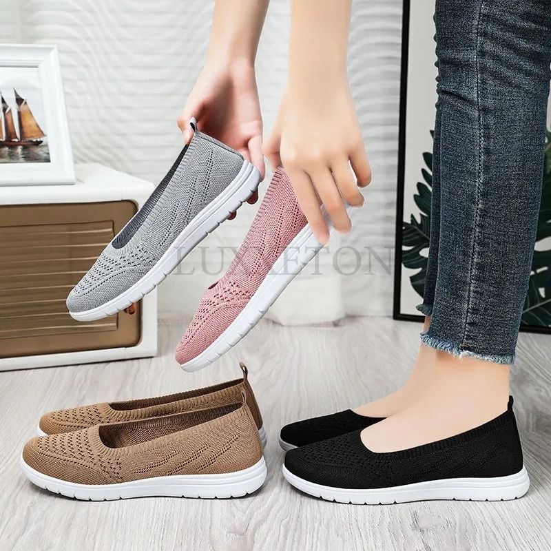 Women slip on breathable mesh flat loafers lightweight casual walking shoes