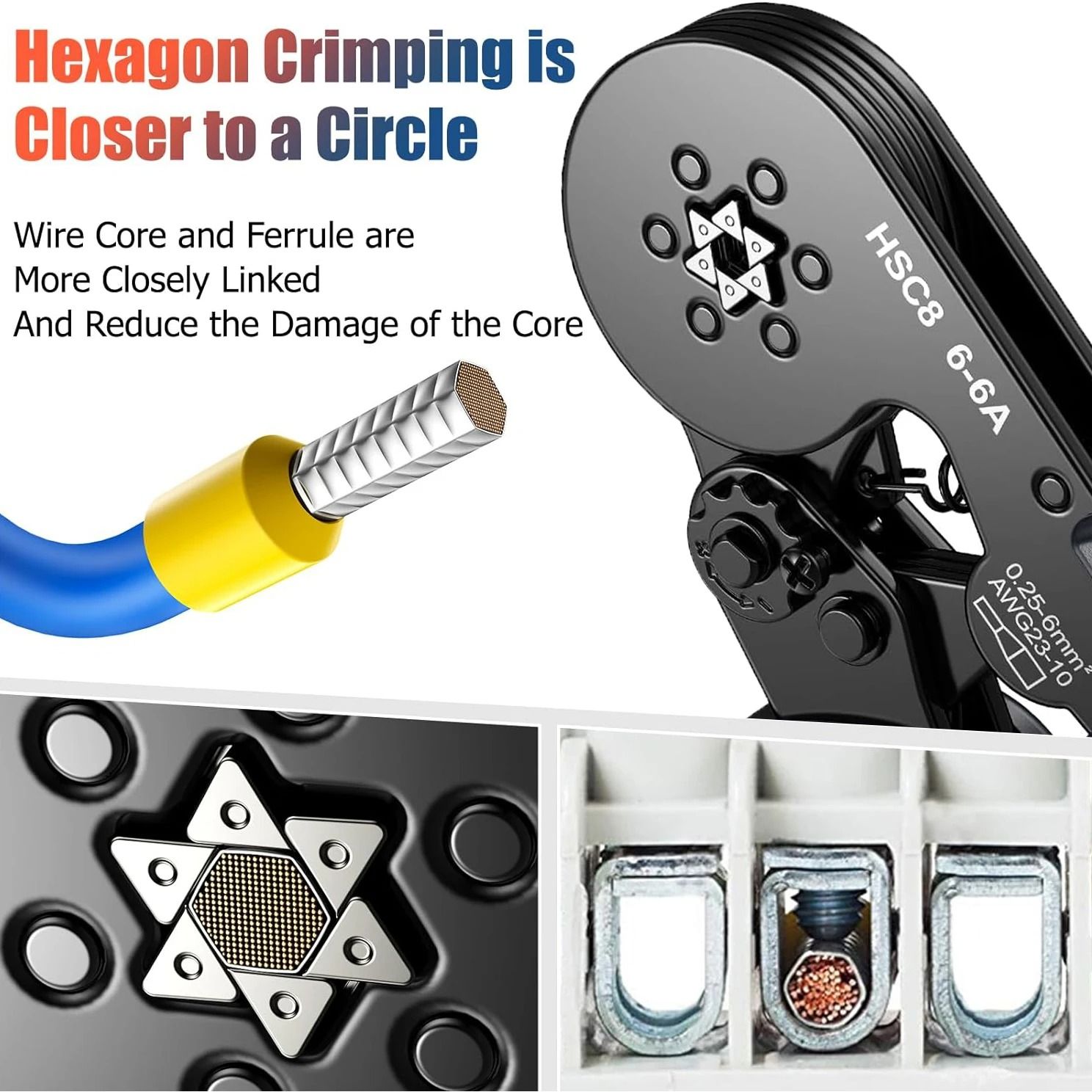 Hexagonal Ratchet Ferrule Crimping Tool Kit with Wire Terminals and Ferrule Sleeves