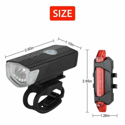 Bicycle Headlight Bike LED, USB Rechargeable Front Rear Lamp, Waterproof Cycling Light