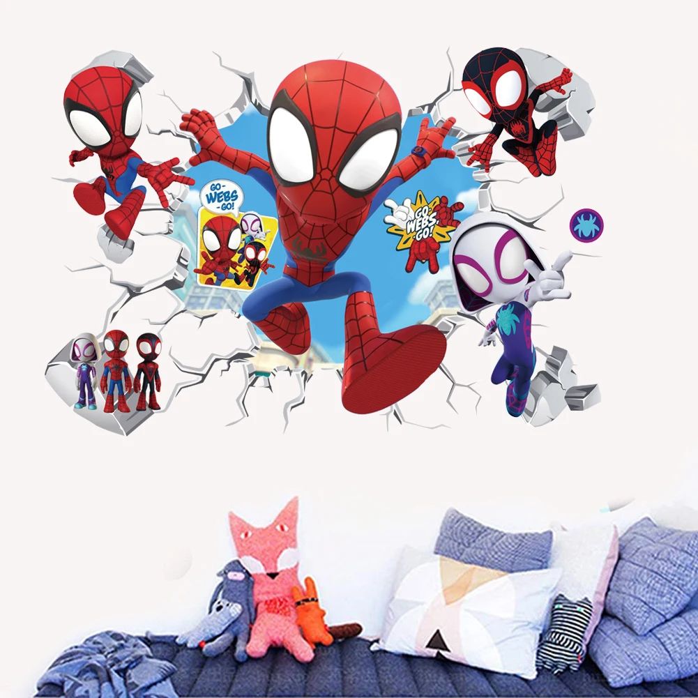 Cute Spiderman Wall Stickers for Kids Room Removable Cartoon Superhero Decor
