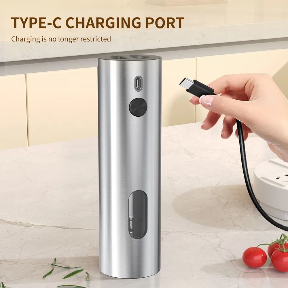Stainless Steel Electric Pepper Grinder | USB Rechargeable Automatic Mill Set