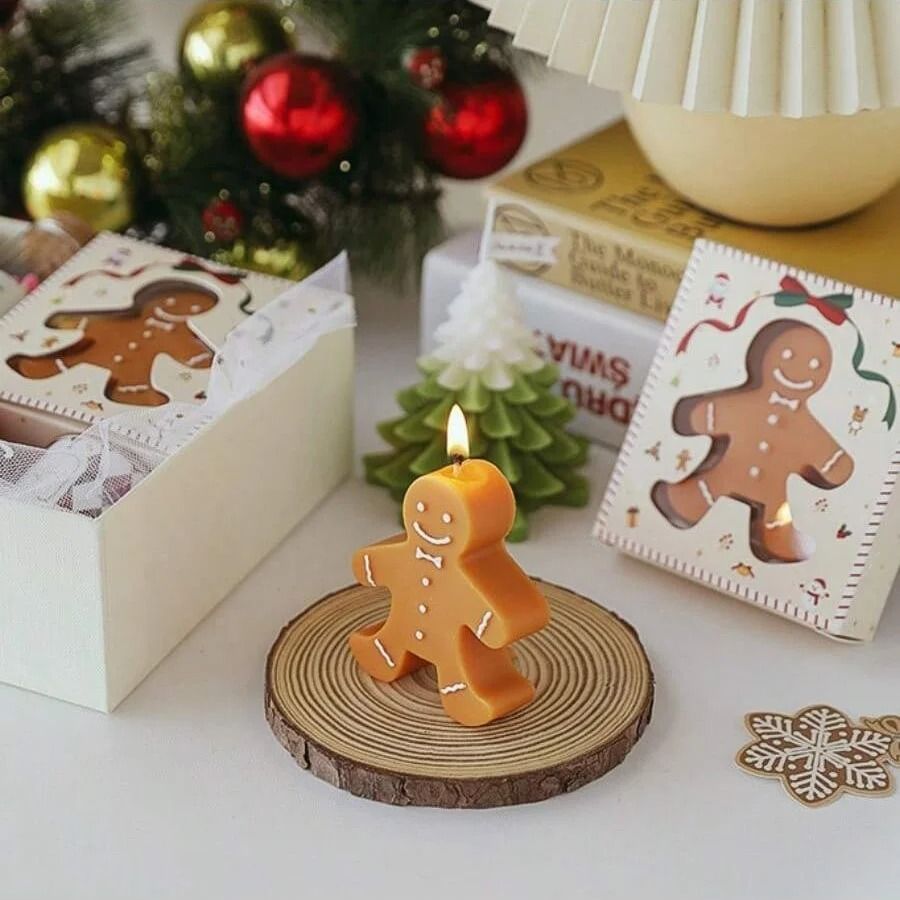 1pc Christmas Gingerbread Man Aromatherapy Candle Coffee Milk Fragrance Gift Shape Wax
