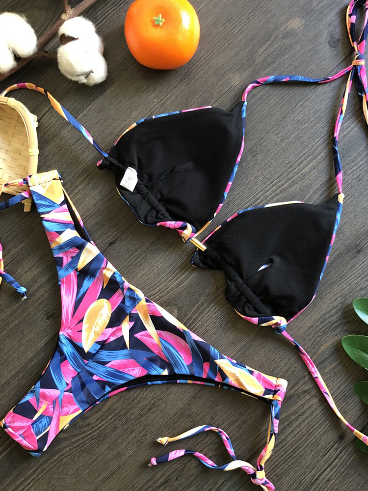 Brazilian Biquinis New Swimsuit Women Feather Print Bandage Swimwear