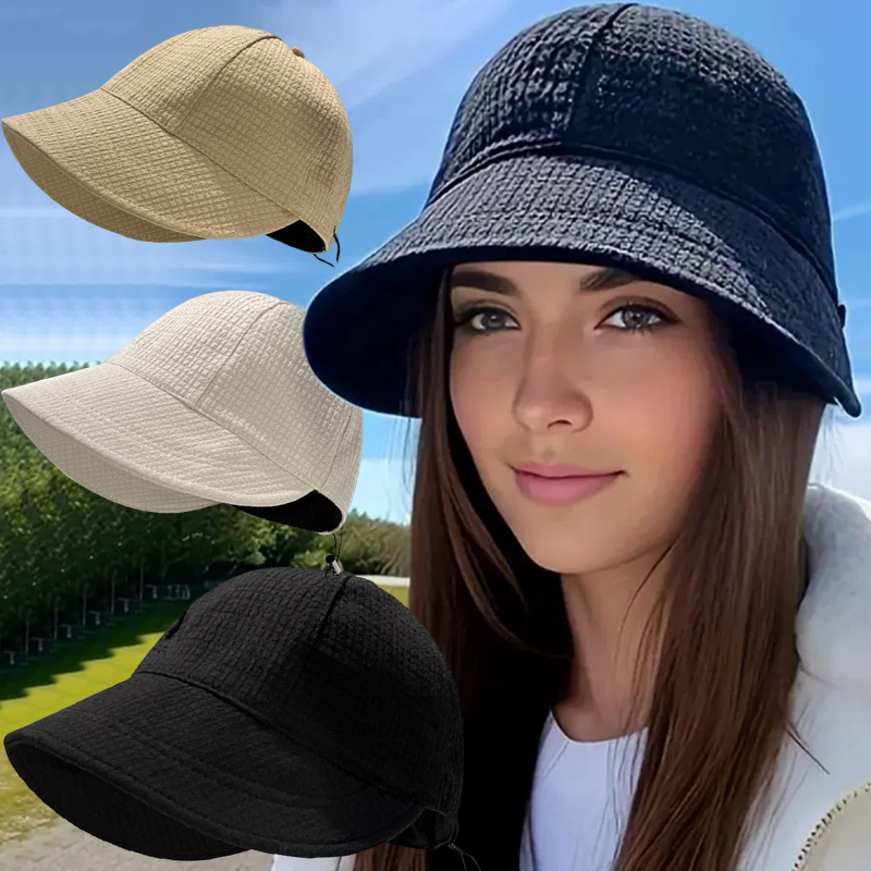 Summer Outdoor Women Foldable Sunhat, UV Protection, Adjustable Beach Fisherman Hat, Wide Brim Bucket Cap