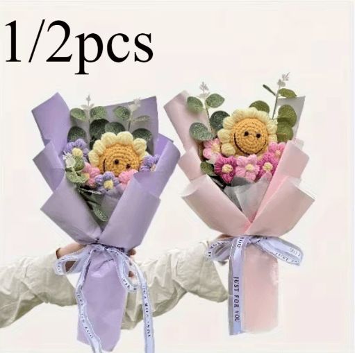 Handmade Crochet Sunflower Bouquet Bright Artificial Flowers for Lasting Joy 1 to 2 pcs
