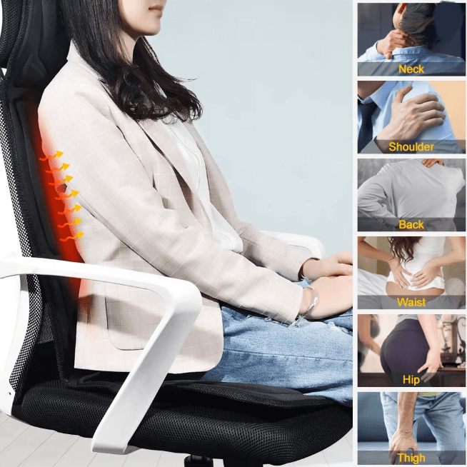 RelaxPro Heated Massage Chair Pad Back and Neck Massager Cushion