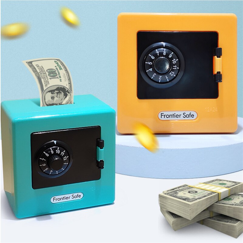 Mini ATM Piggy Bank, Retro Password Money Box for Cash & Coins,Rotating Dial Safe with Automatic Deposit Slot
