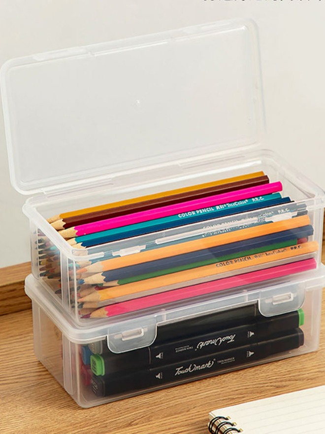 Clear Pencil Case Art Supply Organizer Portable Pastel Storage Box