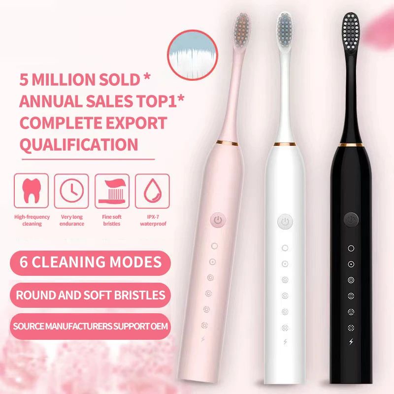 Sonic Electric Toothbrush for Adults – USB Rechargeable IPX7 Waterproof Toothbrush with 6 Modes & DuPont Brush Head