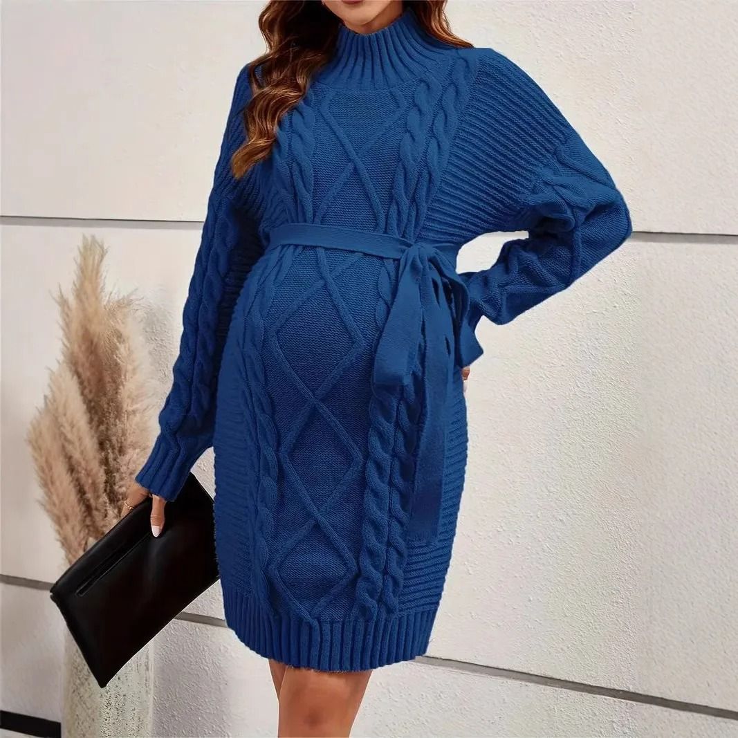 High Neck Knitted Maternity Photoshoot Sweater Dress