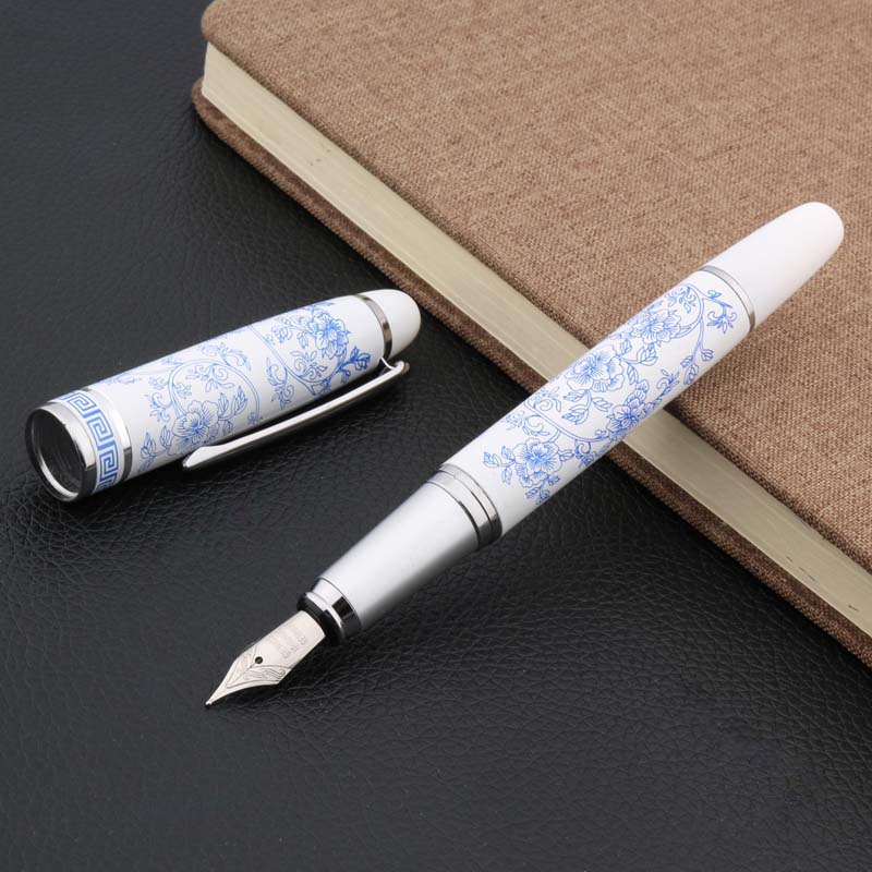 Blue White Porcelain Fountain Pen Medium Nib Elegant Writing Pen