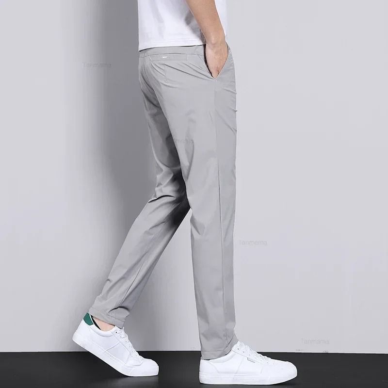 Mens Ultra Thin Quick Dry Elastic Trousers Summer Slim Straight Pants