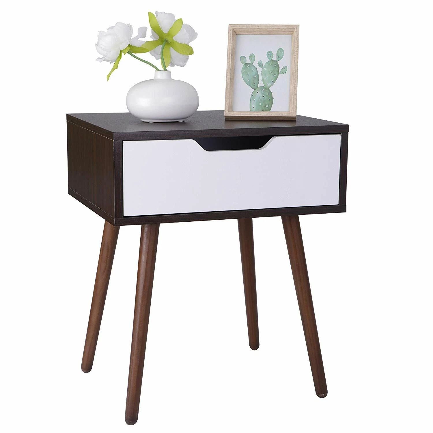 Modern Bedside Table with Drawer Compact End Table for Small Spaces Wooden Nightstand