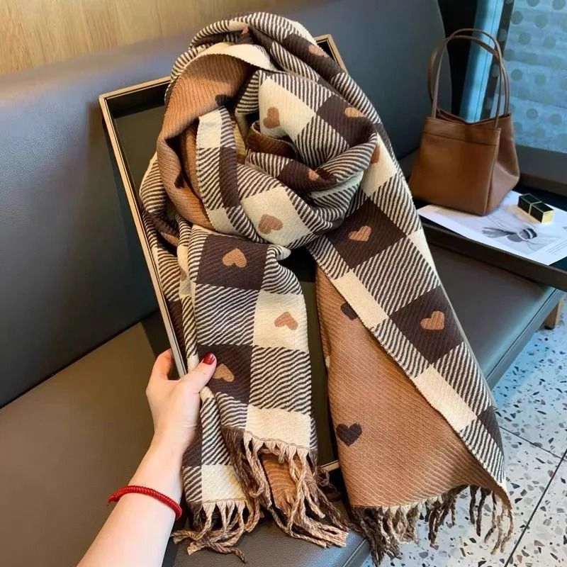 Autumn & Winter Heart-Shaped Plaid Scarf – Thick Oversized Blanket Shawl
