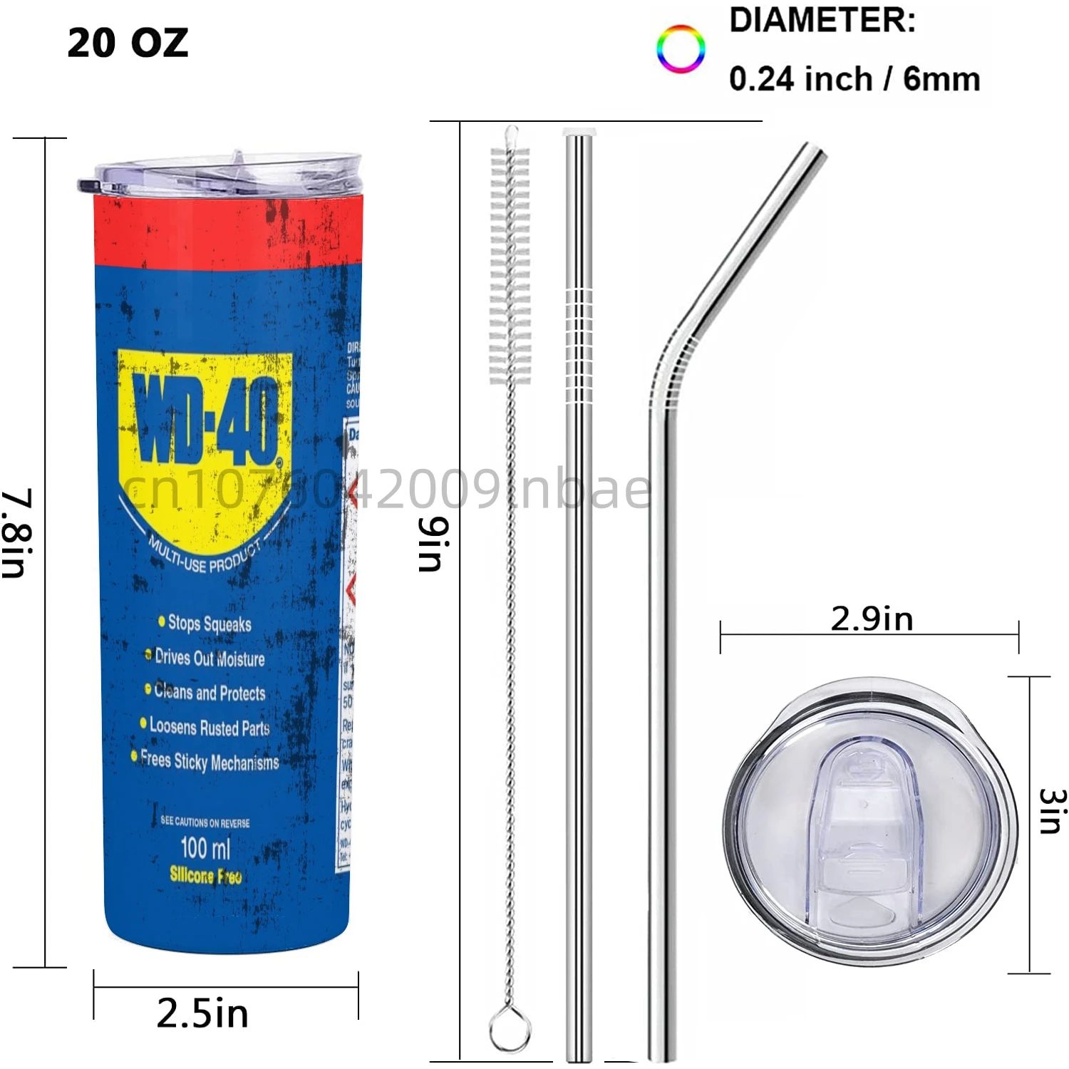 WD40 Mechanic Stainless Steel Vacuum Insulated Tumbler – Double Wall Coffee Mug with Lid & Straws