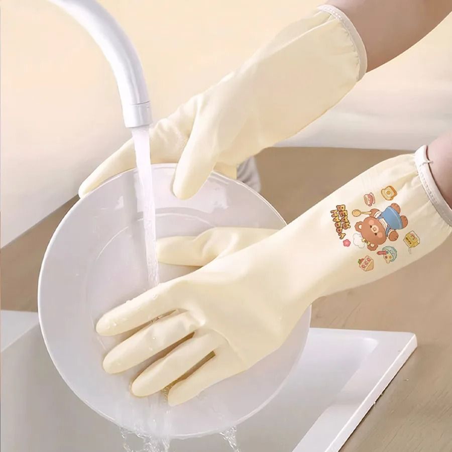 Waterproof Anti Slip Latex Kitchen Cleaning Gloves Set of 3 Pairs