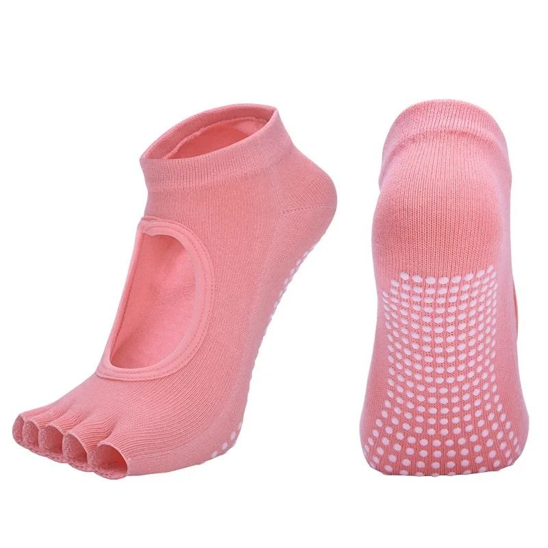 Women Cotton Yoga Backless Five Toe Socks Anti Slip Silicone Pilates Gym Ballet Dance Socks