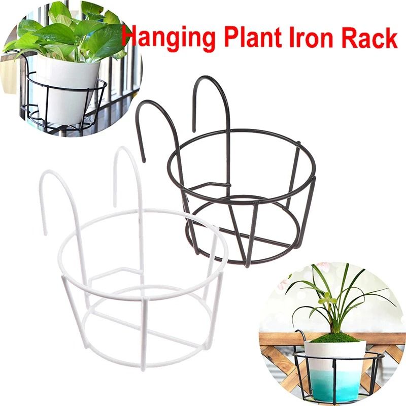 Iron Hanging Plant Holder Balcony Flower Pot Rack Railing Garden Plant Stand