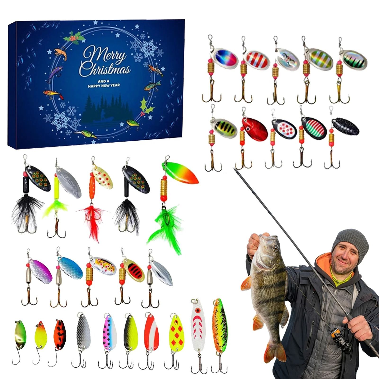 24-Day Fishing Advent Calendar – Christmas Surprise Countdown Set – Professional Fishing Gear Mystery Box