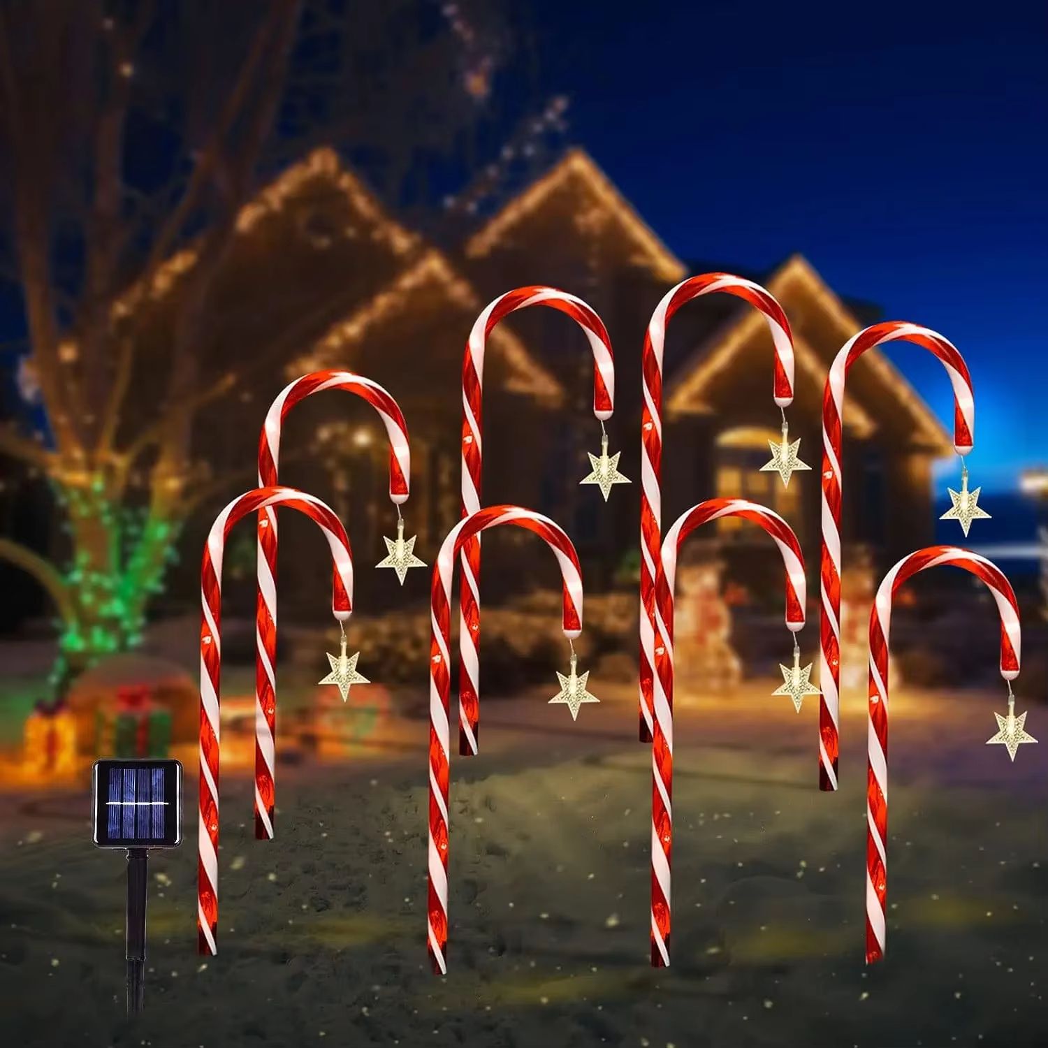 Solar Candy Cane Pathway Lights 5 Piece Waterproof Christmas Garden Stake Set