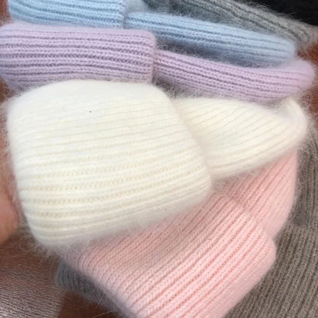 Womens Premium Rabbit Fur Blend Thermal Beanie