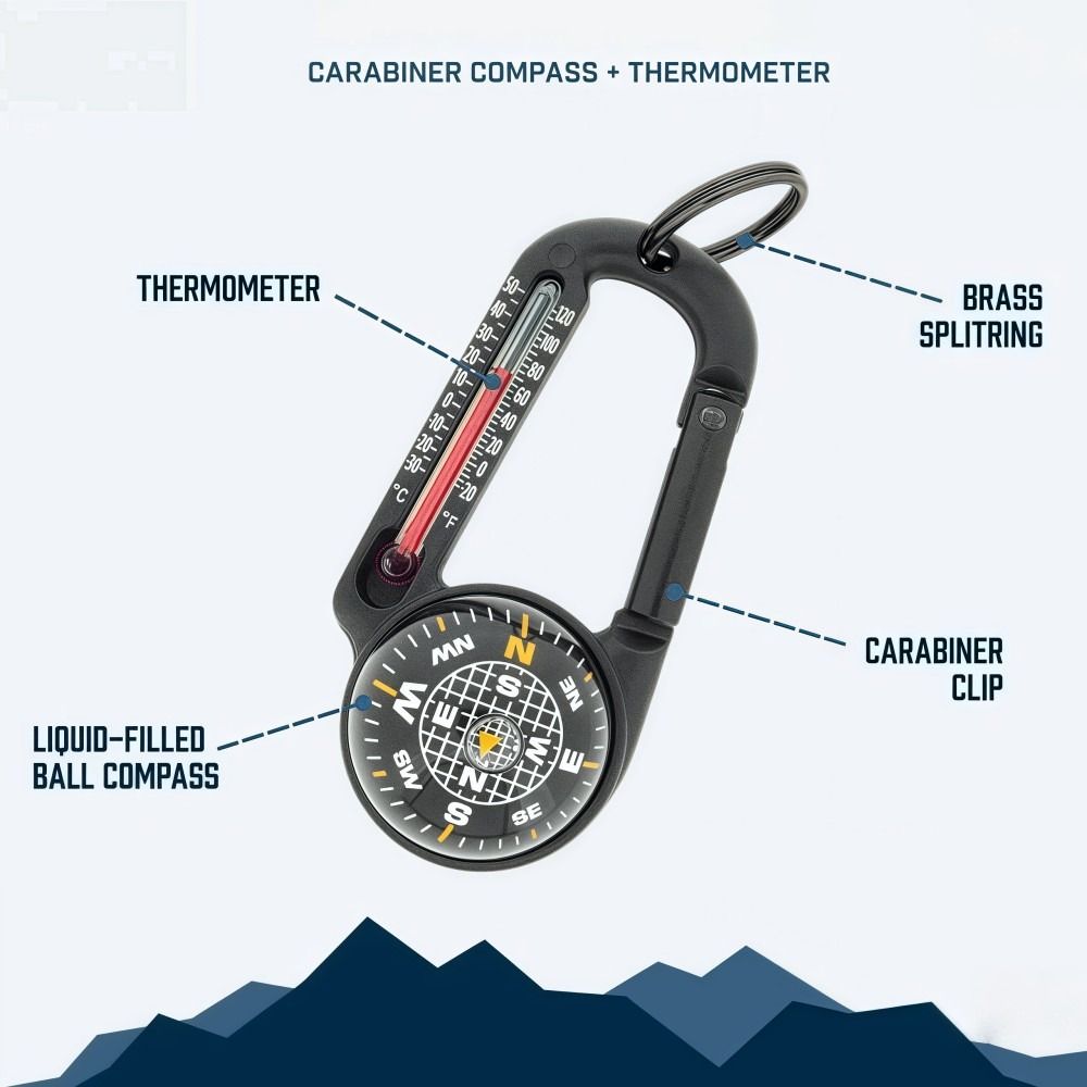 Multifunctional  Survival Carabiner Keychain with Compass and Thermometer
