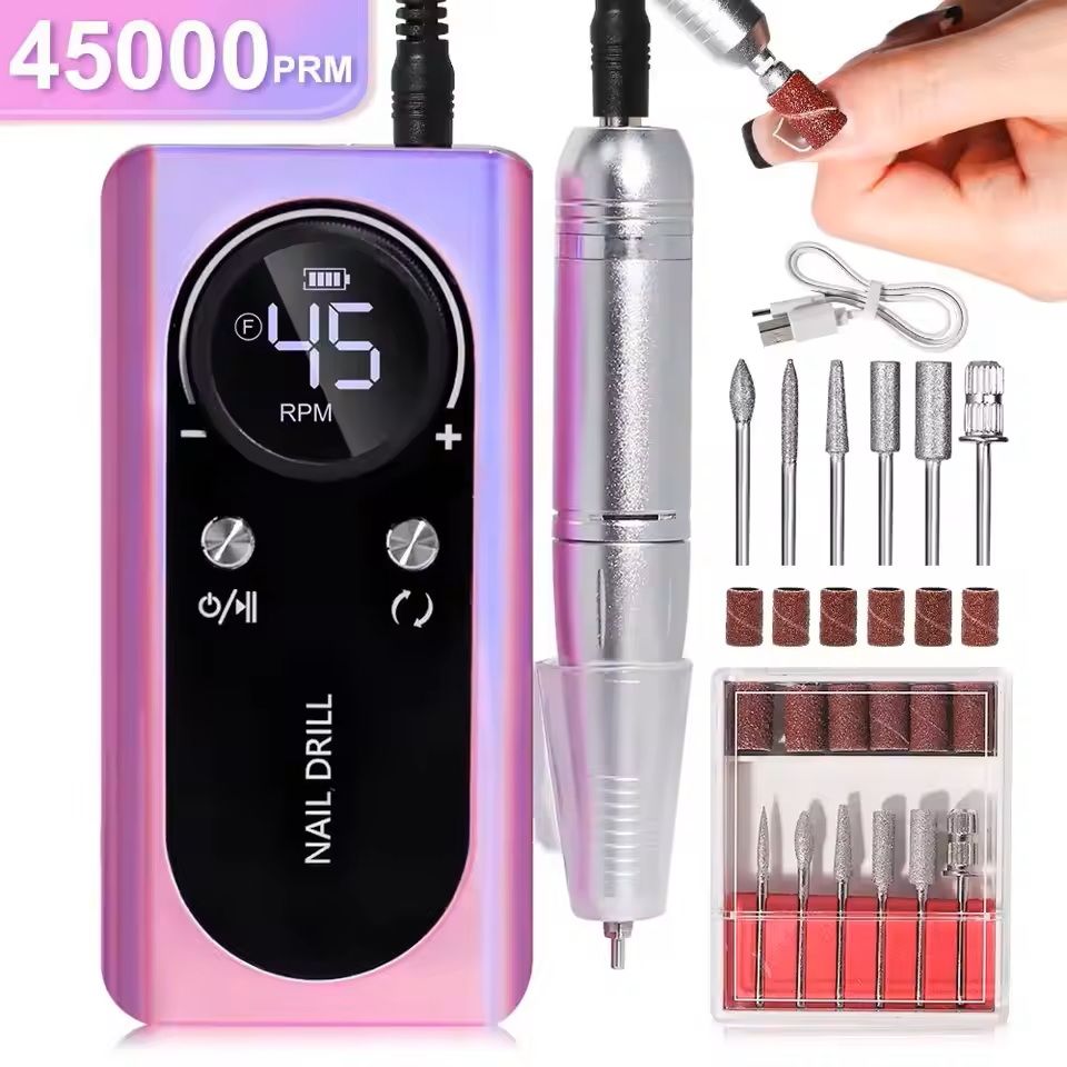 Professional Electric Nail Drill Machine – 45000RPM Rechargeable Low Noise Manicure Tool