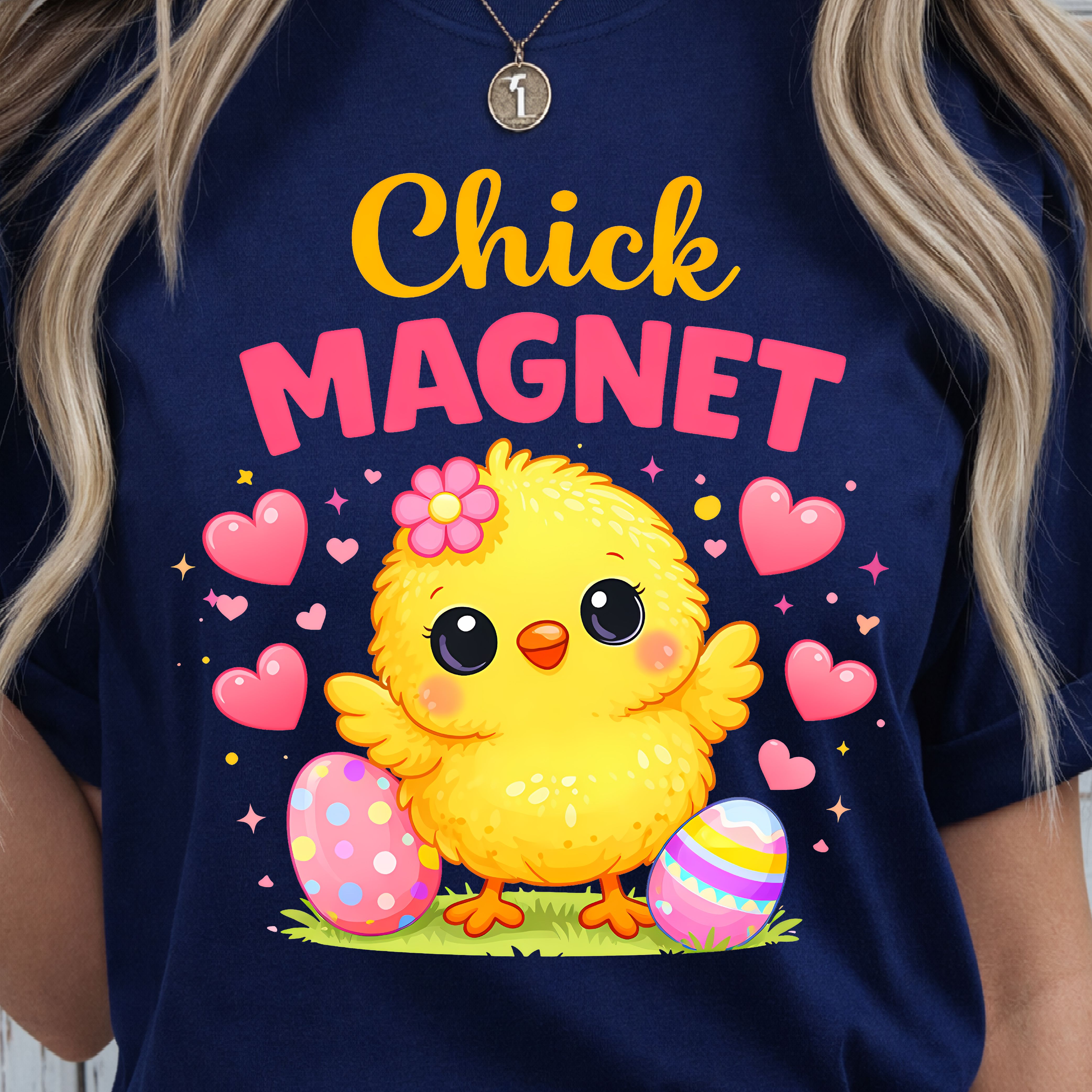 Chick Magnet Easter Shirt – Cute Chick with Easter Eggs and Hearts Spring Tee