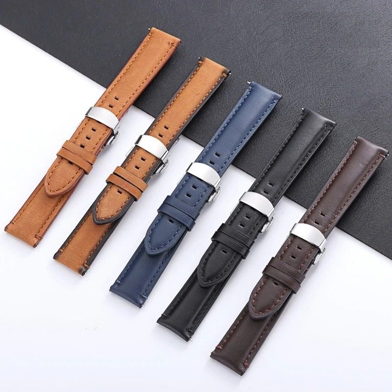 Genuine Cowhide Leather Watch Strap with Classic Stitching