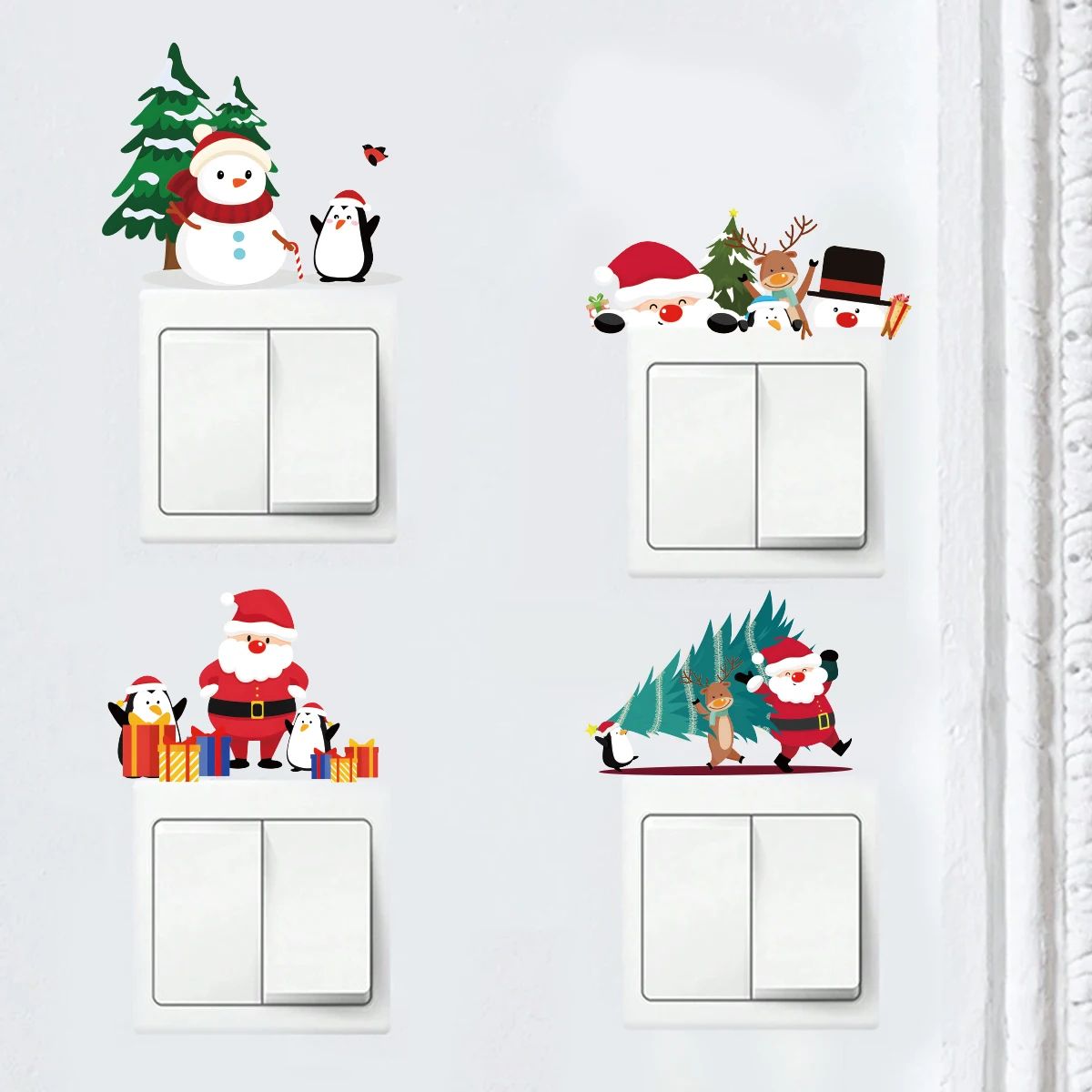 4pcs Santa Reindeer Christmas Light Switch Wall Stickers