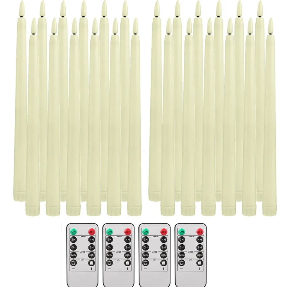 Flameless Taper Candles Set Timer Remote Flickering 6 to 24 Pieces