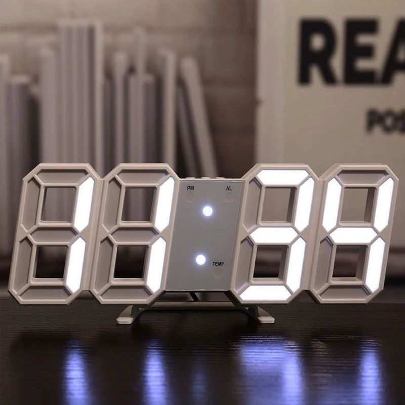 Modern LED Digital Alarm Clock Voice Activated Silent Desk Clock with 3D Display