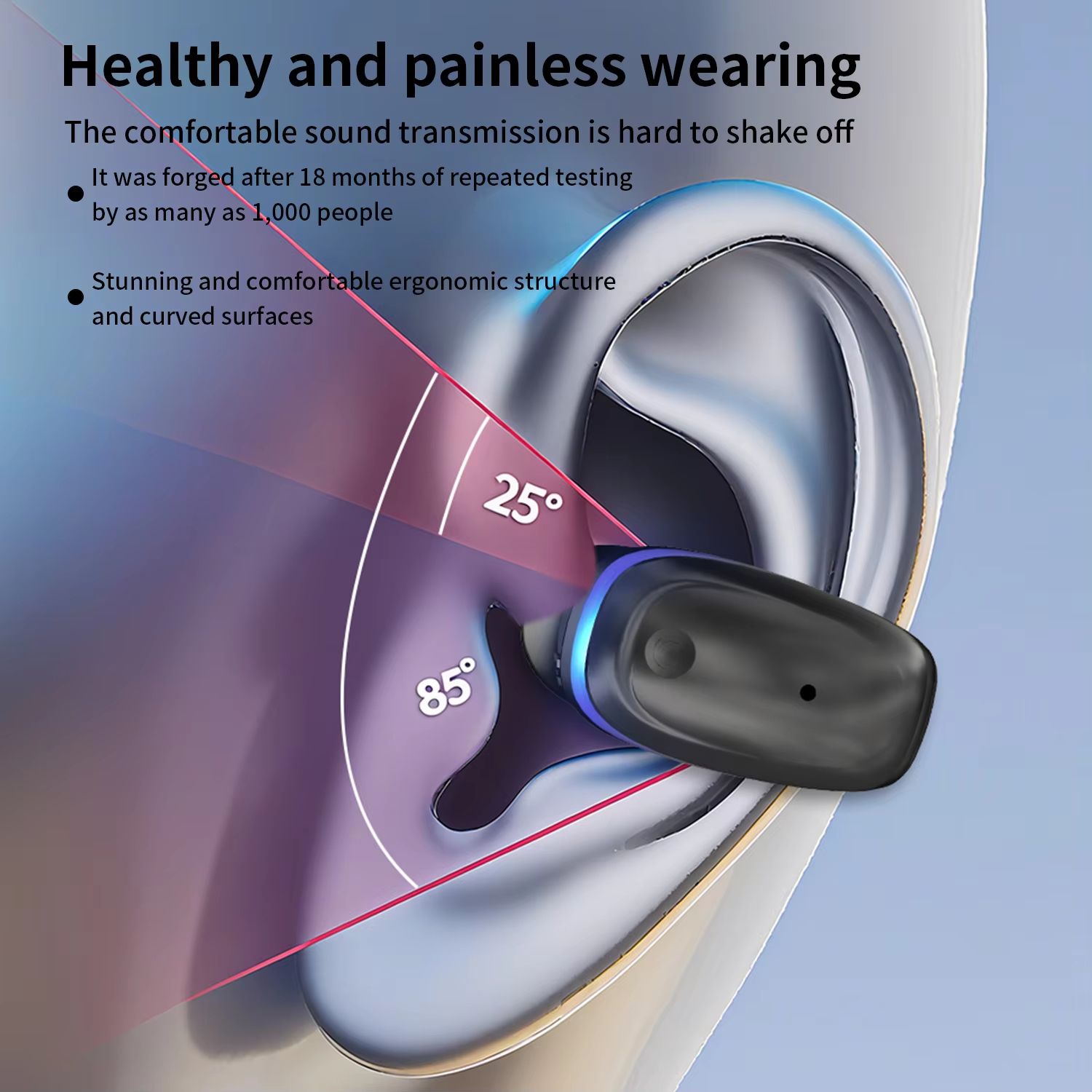 Bone Conduction Bluetooth 5.3 Clip On Headset Lightweight Wireless Open Ear Earphones