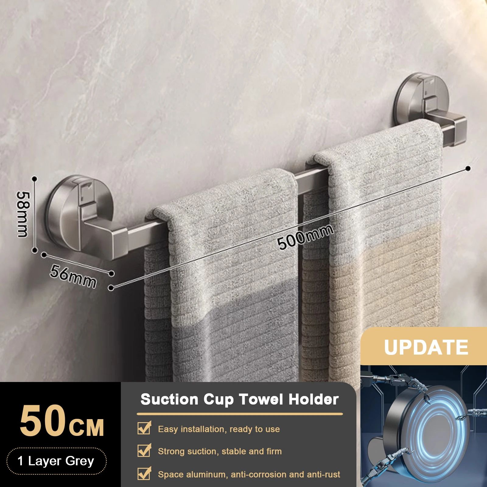 Suction Cup Double Bar Bathroom Towel Rack