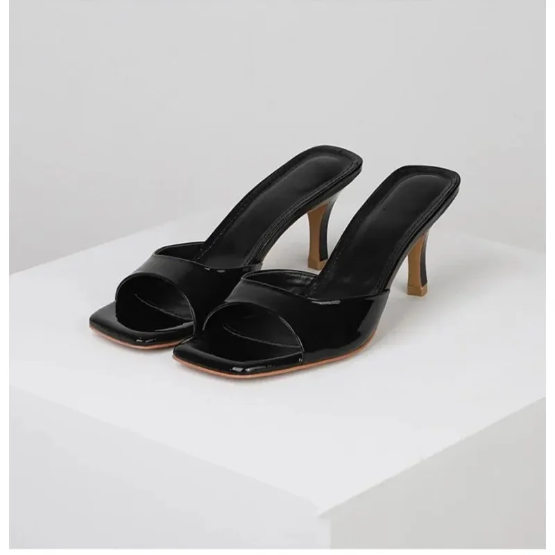 Elegant New High Heels Womens Slippers, Square Toe Summer Sandals, Fashion Designer Shoes